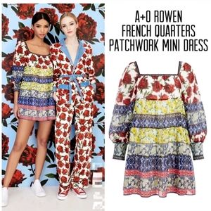 Alice + Olivia Rowen Floral Tiered Square Neck Mini Cocktail Dress Size Medium